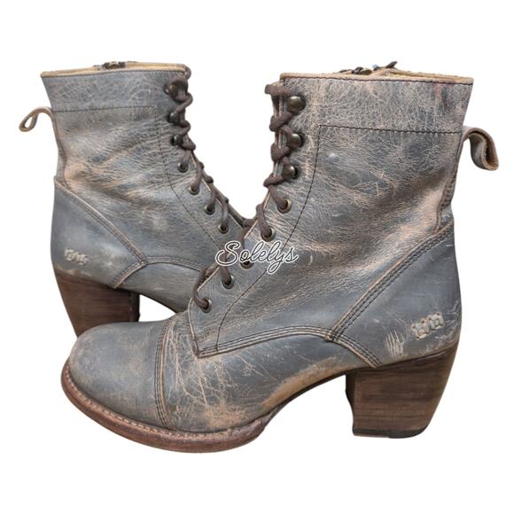 Bed Stu Judgement Distressed Leather Ankle 2" Lace Up Heeled Bootie Womens 8.5 - Picture 11 of 11